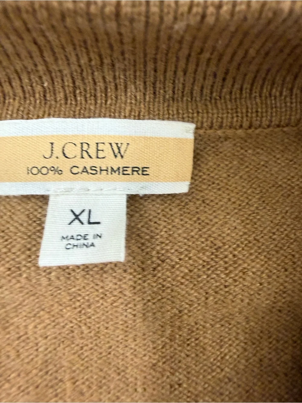 J.Crew Men’s XL 100% Cashmere Polo Sweater Camel Brown Long Sleeve Pocket